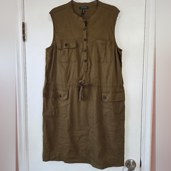 Lauren Ralph Lauren Dresses & Skirts - LAUREN RALPH LAUREN Linen Green Midi Dress Extra Large